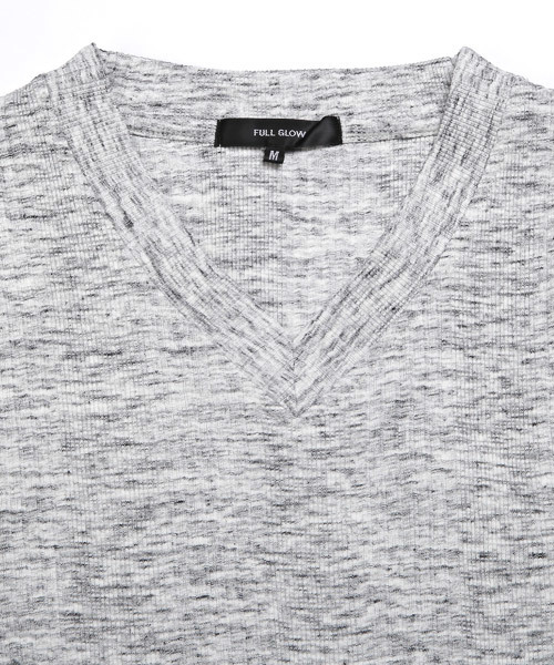 LUXSTYLE（ラグスタイル）の「ランダムテレコ＆リブVネック７分袖カットソー（Tシャツ/カットソー・メンズ・ワイン/杢グレー/レッド/ブラック/ネイビー/ブルー/ホワイト/ブラック系その他・M/L/XL/S）」の12枚目の写真