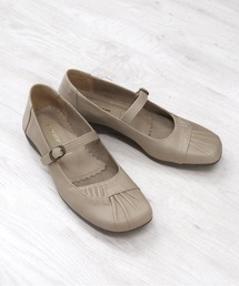 【本革】甲ストラップギャザーデザインパンプス/35270