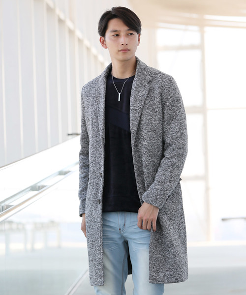 TopIsm（トップイズム）の「ニットフリースロングチェスターコート（チェスターコート・メンズ・ブラック/グレー/チェック・M/L/LL）」の2枚目の写真