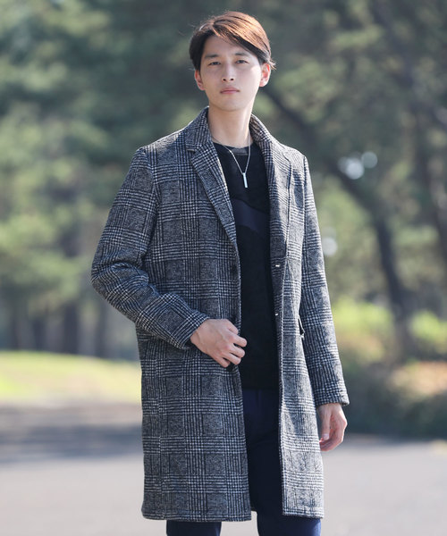 TopIsm（トップイズム）の「ニットフリースロングチェスターコート（チェスターコート・メンズ・ブラック/グレー/チェック・M/L/LL）」の3枚目の写真