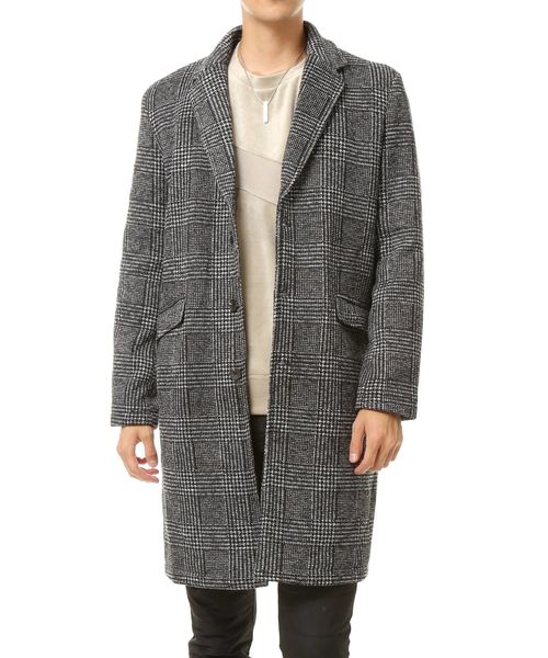 TopIsm（トップイズム）の「ニットフリースロングチェスターコート（チェスターコート・メンズ・ブラック/グレー/チェック・M/L/LL）」の7枚目の写真