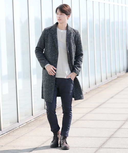 TopIsm（トップイズム）の「ニットフリースロングチェスターコート（チェスターコート・メンズ・ブラック/グレー/チェック・M/L/LL）」の6枚目の写真