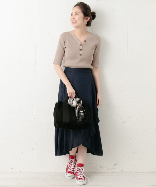 URBAN RESEARCH Sonny Label(アーバンリサーチサニーレーベル)の「リネンラップマキシスカート∴(スカート・レディース・イエロー/ネイビー・38/36)」の5枚目の写真