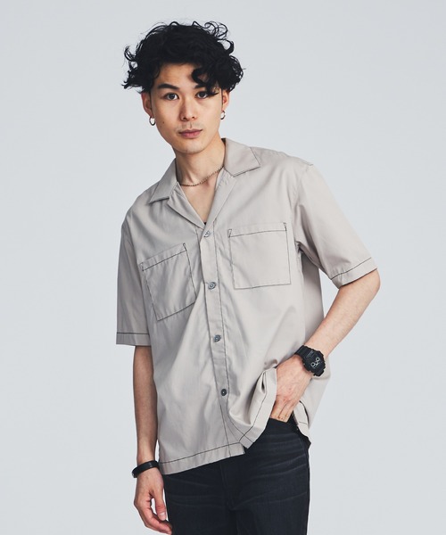 STUDIOUS（ステュディオス）の「【STUDIOUS】ステッチングオープンカラーシャツ【ZOZO限定アイテム】（シャツ/ブラウス・メンズ・ブラック/グレー/ブルー・1/2/3）」の3枚目の写真