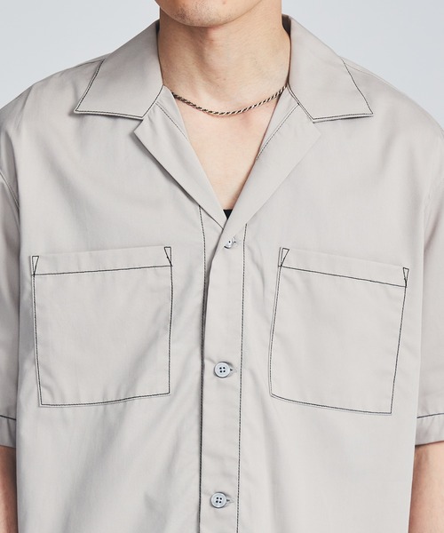 STUDIOUS（ステュディオス）の「【STUDIOUS】ステッチングオープンカラーシャツ【ZOZO限定アイテム】（シャツ/ブラウス・メンズ・ブラック/グレー/ブルー・1/2/3）」の8枚目の写真