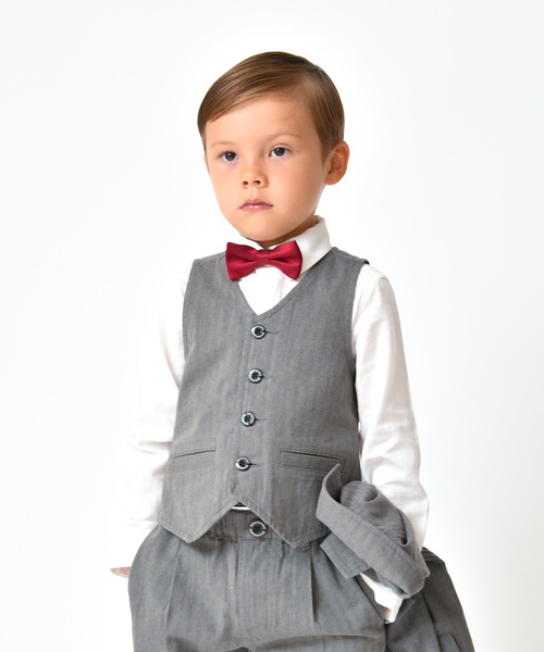 BRANSHES(ブランシェス)の「【キメ服】ツイル/ヘリンボンベスト(スーツベスト・キッズ・キャメル/グレー・120cm/130cm/100cm/90cm/110cm)」の1枚目の写真