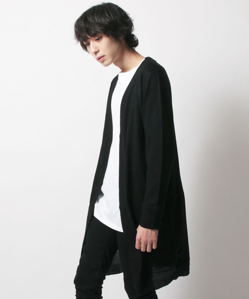 SHISKY（シスキー）の「コットンロングニットカーディガン（カーディガン/ボレロ・メンズ・ブラック/オフホワイト/杢グレー/キャメル・LL/M/L）」の2枚目の写真