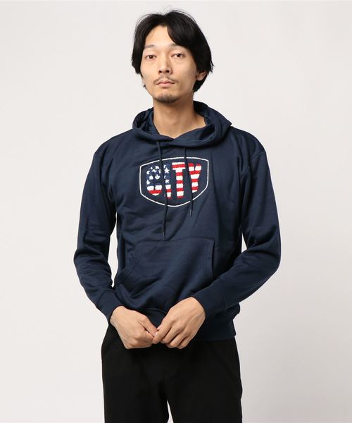 STYLEBLOCK（スタイルブロック）の「裏起毛星条旗柄サガラロゴ刺繍スウェットパーカー（パーカー・メンズ・ブラック/ネイビー/杢グレー・LL/M/L）」の3枚目の写真