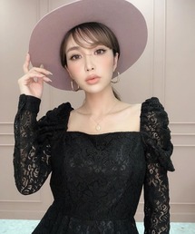 EIMY ISTOIRE | パワーショルダーレースペプラムトップス(シャツ/ブラウス)