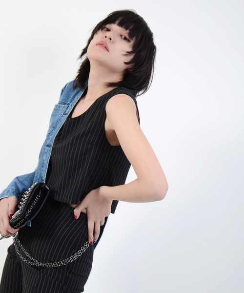 Narcissus(ナルシス)の「【cheap!!by vaNite】ストライプタンク(Tシャツ/カットソー)」|ブラック
