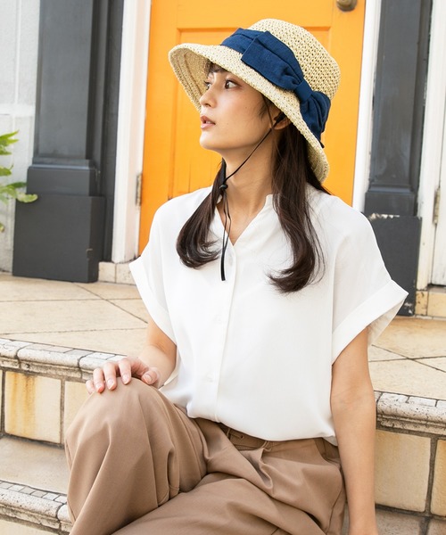 QUEENHEAD(クイーンヘッド)の「紐付き手編みストローハット(ハット・レディース・ホワイト/ブラック/ネイビー・X-LARGE/FREE/XX-LARGE)」の4枚目の写真