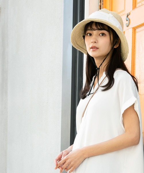 QUEENHEAD(クイーンヘッド)の「紐付き手編みストローハット(ハット・レディース・ホワイト/ブラック/ネイビー・X-LARGE/FREE/XX-LARGE)」の15枚目の写真