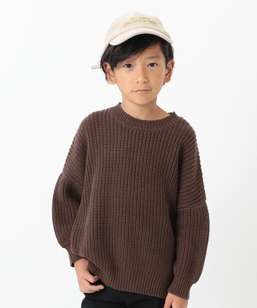 devirock（デビロック）の「畦編みBIGニット（ニット/セーター・キッズ・ベージュ/アイボリー/モカ/ブルー/グリーン系その他/パープル系その他・120cm/140cm/110cm/100cm/160cm/130cm/150cm）」の3枚目の写真