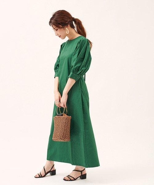 natural couture（ナチュラルクチュール）の「【ZOZO限定】バックリボンボリューム袖ワンピース（ワンピース・レディース・ブラック/グリーン/イエロー/キャメル・FREE）」の3枚目の写真