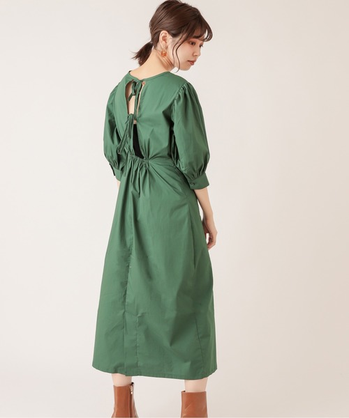 natural couture（ナチュラルクチュール）の「【ZOZO限定】バックリボンボリューム袖ワンピース（ワンピース・レディース・ブラック/グリーン/イエロー/キャメル・FREE）」の8枚目の写真