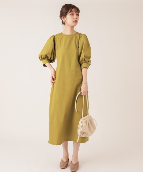 natural couture（ナチュラルクチュール）の「【ZOZO限定】バックリボンボリューム袖ワンピース（ワンピース・レディース・ブラック/グリーン/イエロー/キャメル・FREE）」の12枚目の写真