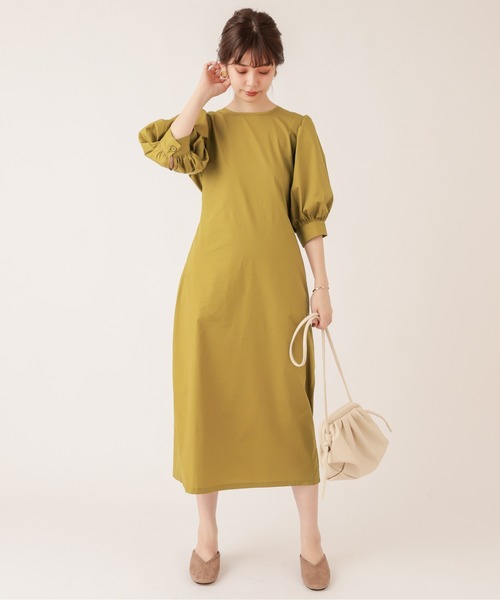 natural couture（ナチュラルクチュール）の「【ZOZO限定】バックリボンボリューム袖ワンピース（ワンピース・レディース・ブラック/グリーン/イエロー/キャメル・FREE）」の13枚目の写真