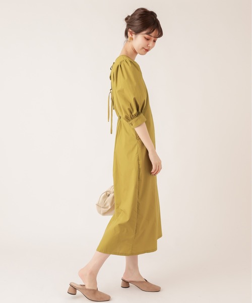 natural couture（ナチュラルクチュール）の「【ZOZO限定】バックリボンボリューム袖ワンピース（ワンピース・レディース・ブラック/グリーン/イエロー/キャメル・FREE）」の11枚目の写真