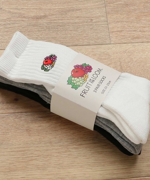 FRUIT OF THE LOOM（フルーツオブザルーム）の「FRUIT OF THE LOOM　クルー丈底パイル刺繍３Pソックス（ソックス/靴下・レディース・マルチ・FREE）」の5枚目の写真