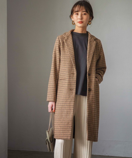 GeeRA(ジーラ)の「ウールライクチェックチェスターコート(その他アウター・レディース・ベージュ/グレー・MEDIUM/LARGE)」の1枚目の写真