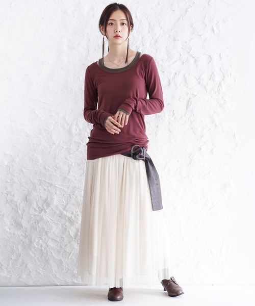 osharewalker(オシャレウォーカー)の「『レイヤード風ミリオンホット指穴ロンT』(Tシャツ/カットソー・レディース・アイボリー/バーガンディー/グレイッシュブルー/ダークグレー/ブラック・1/2/3)」の12枚目の写真