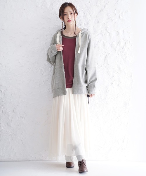 osharewalker(オシャレウォーカー)の「『レイヤード風ミリオンホット指穴ロンT』(Tシャツ/カットソー・レディース・アイボリー/バーガンディー/グレイッシュブルー/ダークグレー/ブラック・1/2/3)」の15枚目の写真