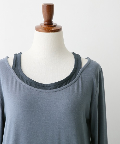 osharewalker(オシャレウォーカー)の「『レイヤード風ミリオンホット指穴ロンT』(Tシャツ/カットソー・レディース・アイボリー/バーガンディー/グレイッシュブルー/ダークグレー/ブラック・1/2/3)」の16枚目の写真