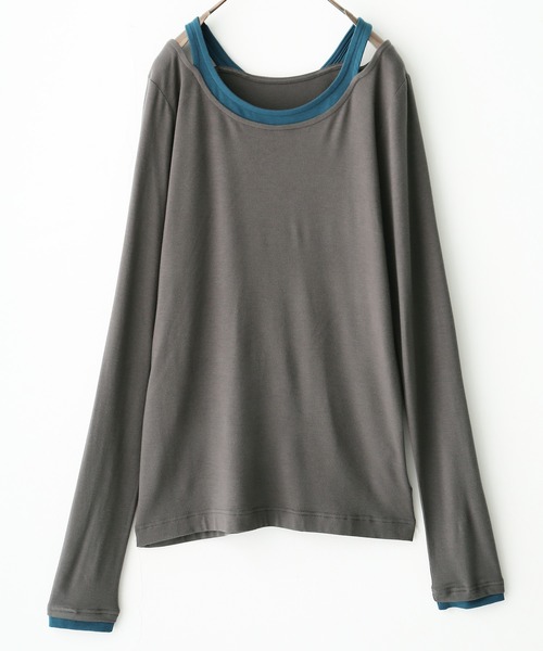 osharewalker(オシャレウォーカー)の「『レイヤード風ミリオンホット指穴ロンT』(Tシャツ/カットソー・レディース・アイボリー/バーガンディー/グレイッシュブルー/ダークグレー/ブラック・1/2/3)」の21枚目の写真