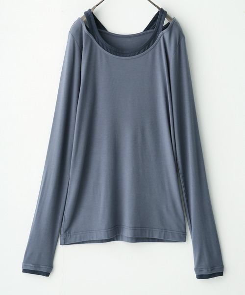 osharewalker(オシャレウォーカー)の「『レイヤード風ミリオンホット指穴ロンT』(Tシャツ/カットソー・レディース・アイボリー/バーガンディー/グレイッシュブルー/ダークグレー/ブラック・1/2/3)」の22枚目の写真