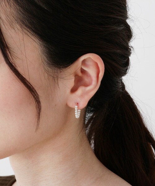 K10淡水パールチェーン フープピアス（ピアス（両耳用