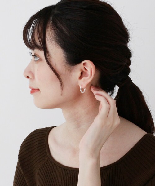 K10淡水パールチェーン フープピアス（ピアス（両耳用））｜COCOSHNIK