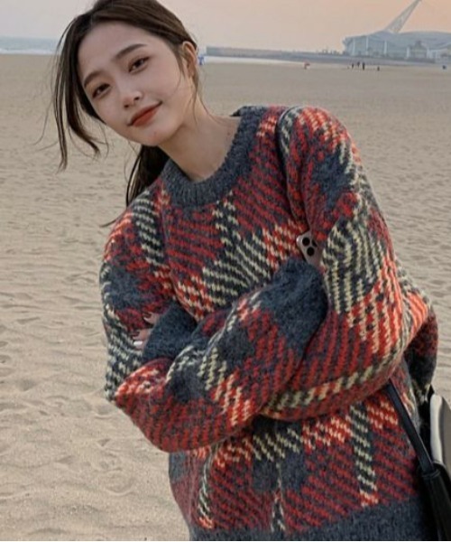 PICCIN（ピッチン）の「【WEB限定】マルチカラーオーバーサイズニット（ニット/セーター・レディース・グレー/オレンジ・M）」の15枚目の写真