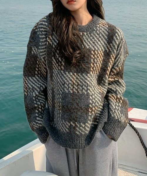 PICCIN（ピッチン）の「【WEB限定】マルチカラーオーバーサイズニット（ニット/セーター・レディース・グレー/オレンジ・M）」の3枚目の写真