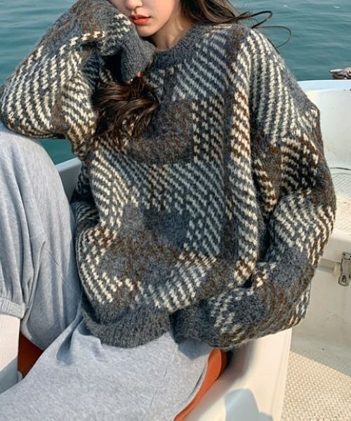 PICCIN（ピッチン）の「【WEB限定】マルチカラーオーバーサイズニット（ニット/セーター・レディース・グレー/オレンジ・M）」の4枚目の写真