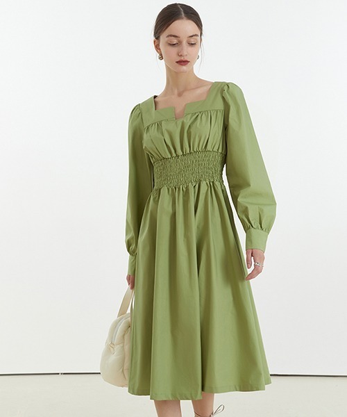 Fano Studios(ファノ ストゥディオズ)の「【Fano Studios】Key neck waist gather dress FC21L058(ワンピース・レディース・ブラック/グリーン/ライトブルー・S/M)」の3枚目の写真