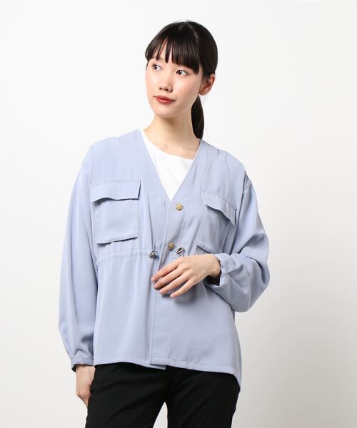 NICOLE white（ニコルホワイト）の「ウエストドロストブルゾン（ブルゾン・レディース・ライトグレー/ネイビー/サックスブルー・FREE）」の18枚目の写真