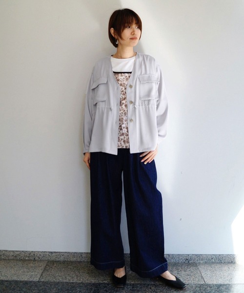 NICOLE white（ニコルホワイト）の「ウエストドロストブルゾン（ブルゾン・レディース・ライトグレー/ネイビー/サックスブルー・FREE）」の10枚目の写真