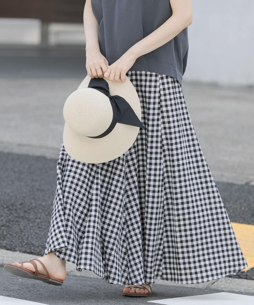 URBAN RESEARCH Sonny Label（アーバンリサーチサニーレーベル）の「UR TECH+抗菌リネン混セミマーメイドスカート（スカート・レディース・ネイビー/イエロー/チェック・38/36）」の5枚目の写真