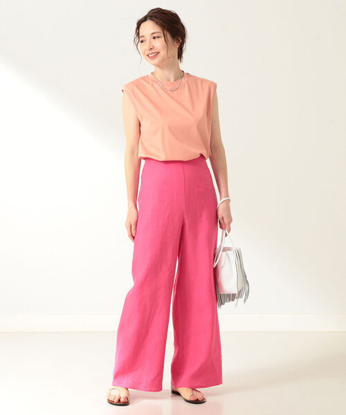 Demi-Luxe BEAMS リネン ワイドパンツ ピンク 日本製 Demi-Luxe BEAMS（デミルクス ビームス）の「Demi-Luxe BEAMS