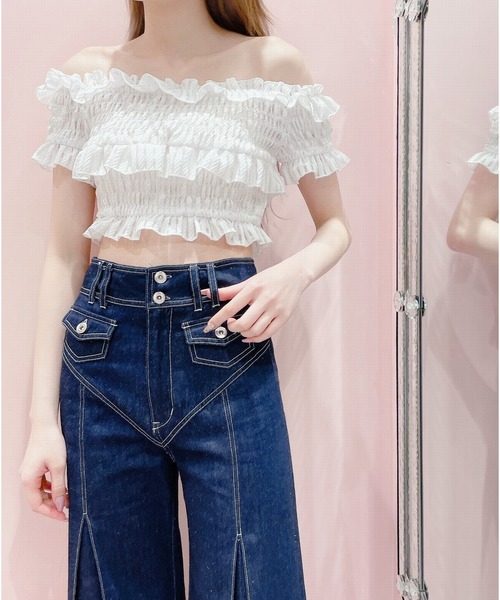 lilLilly（リルリリー）の「オーガンジーフリルオフショルトップス（シャツ/ブラウス・レディース・ホワイト/ブラック/ピンク・FREE）」の7枚目の写真