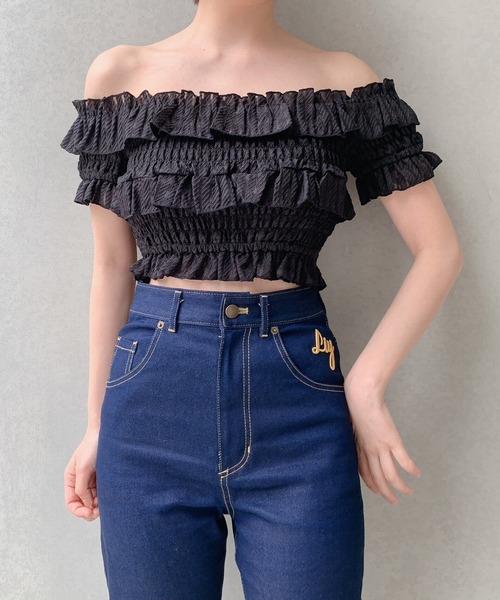 lilLilly（リルリリー）の「オーガンジーフリルオフショルトップス（シャツ/ブラウス・レディース・ホワイト/ブラック/ピンク・FREE）」の16枚目の写真