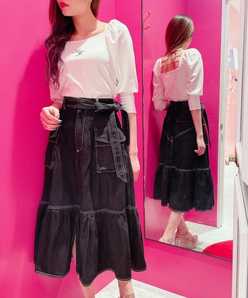 lilLilly（リルリリー）の「フレアデニムロングスカート（デニムスカート・レディース・ブラック/ブルー・FREE）」の8枚目の写真