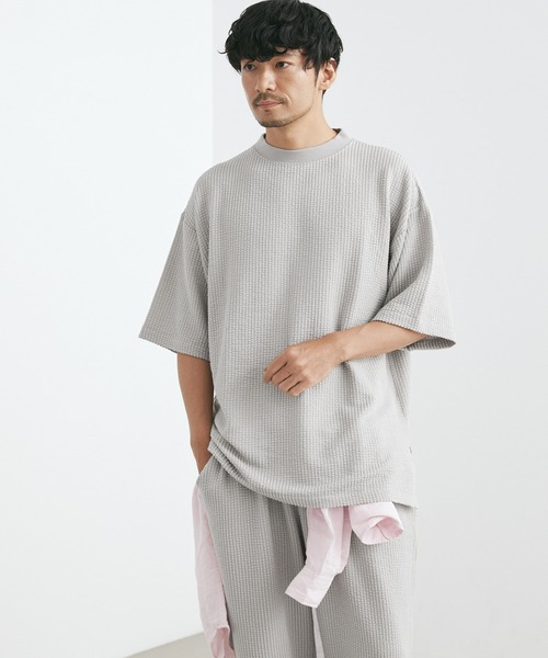 Loungewear tokyo(ラウンジウェアトウキョウ)の「【ラウンジウェアセットアップ】リラックス カットサッカー地 モックネック半袖Tシャツ×ラウンジイージーパンツ ワンマイルウェア(ルームウェア/パジャマ・メンズ・ブラック/ネイビー/ホワイト系その他/グレー系その他/ホワイト系その他2・M/L/XL)」の19枚目の写真