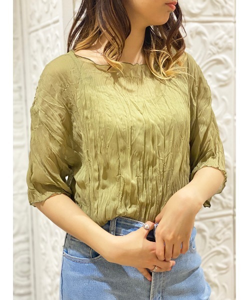 NOMAE（ノーマエ）の「【NOMAE】ワッシャーシアートップス（Tシャツ/カットソー・レディース・ブラウン/ブラック/ホワイト/ライトグリーン・FREE）」の4枚目の写真