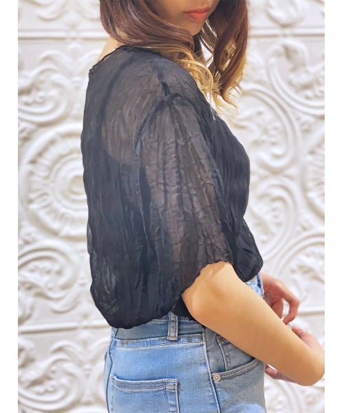 NOMAE（ノーマエ）の「【NOMAE】ワッシャーシアートップス（Tシャツ/カットソー・レディース・ブラウン/ブラック/ホワイト/ライトグリーン・FREE）」の2枚目の写真