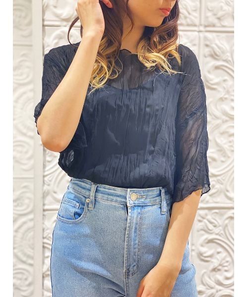 NOMAE（ノーマエ）の「【NOMAE】ワッシャーシアートップス（Tシャツ/カットソー・レディース・ブラウン/ブラック/ホワイト/ライトグリーン・FREE）」の9枚目の写真