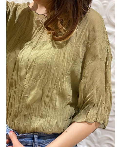 NOMAE（ノーマエ）の「【NOMAE】ワッシャーシアートップス（Tシャツ/カットソー・レディース・ブラウン/ブラック/ホワイト/ライトグリーン・FREE）」の14枚目の写真