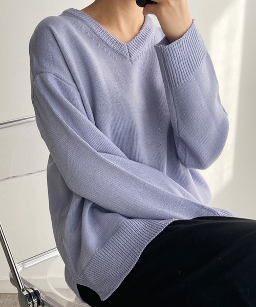 fd style（エフディ スタイル）の「【Chuzchuz】パーソナルVネックニット（ニット/セーター・レディース・スカイブルー/ベージュ/ネイビー/ピンク/アイボリー/ミント/パープル系その他・FREE）」の6枚目の写真