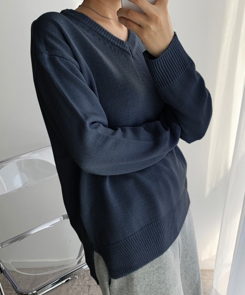 fd style（エフディ スタイル）の「【Chuzchuz】パーソナルVネックニット（ニット/セーター・レディース・スカイブルー/ベージュ/ネイビー/ピンク/アイボリー/ミント/パープル系その他・FREE）」の5枚目の写真