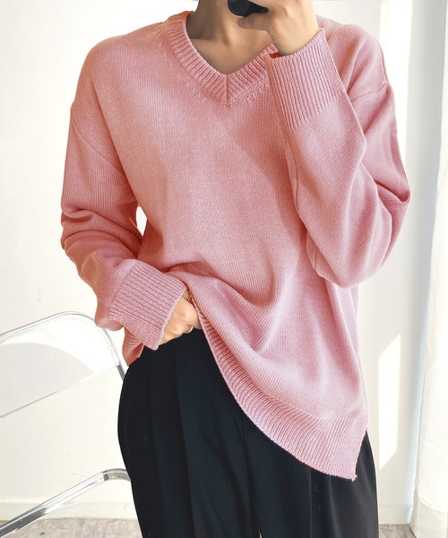 fd style（エフディ スタイル）の「【Chuzchuz】パーソナルVネックニット（ニット/セーター・レディース・スカイブルー/ベージュ/ネイビー/ピンク/アイボリー/ミント/パープル系その他・FREE）」の7枚目の写真